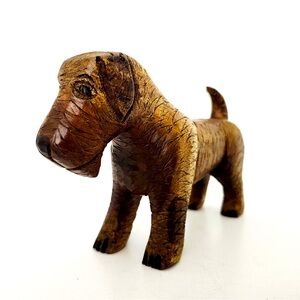 Vtg Dog Figurine Hand Carved Wood Airedale Terrier Figurine, 6.5" L Folk Art